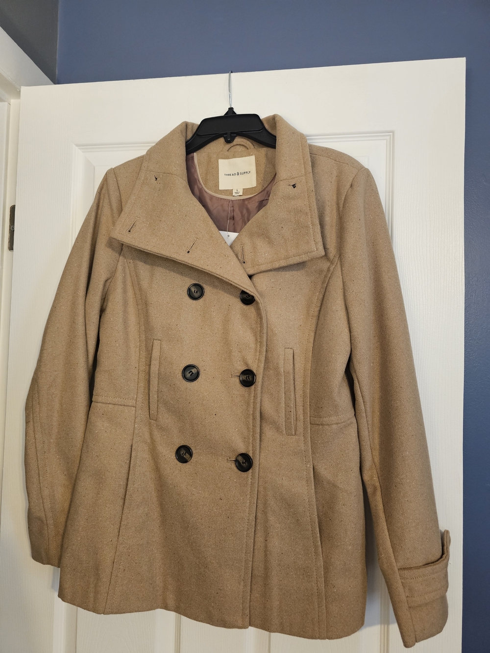 Thread & Supply Women’s Camel Double-Breasted Peacoat